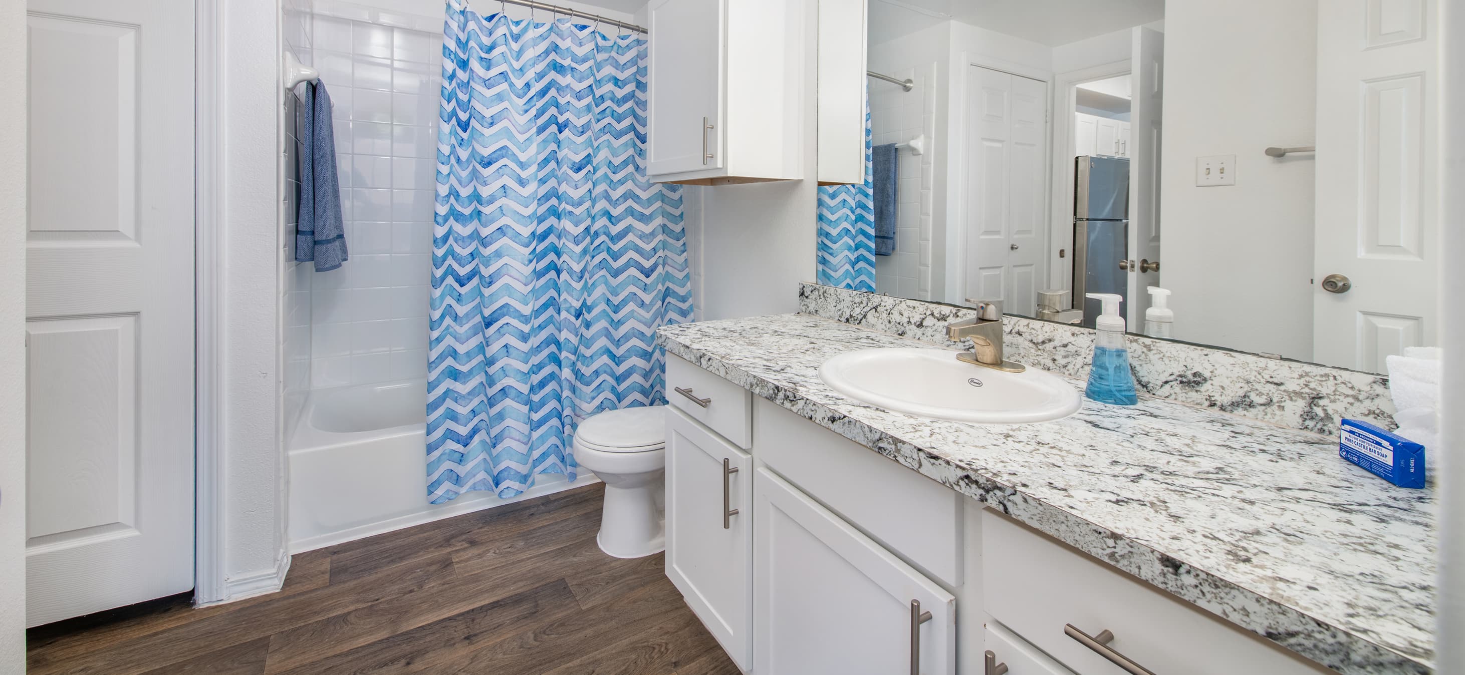 Bathroom at MAA Kirkwood luxury apartment homes in Stafford, TX