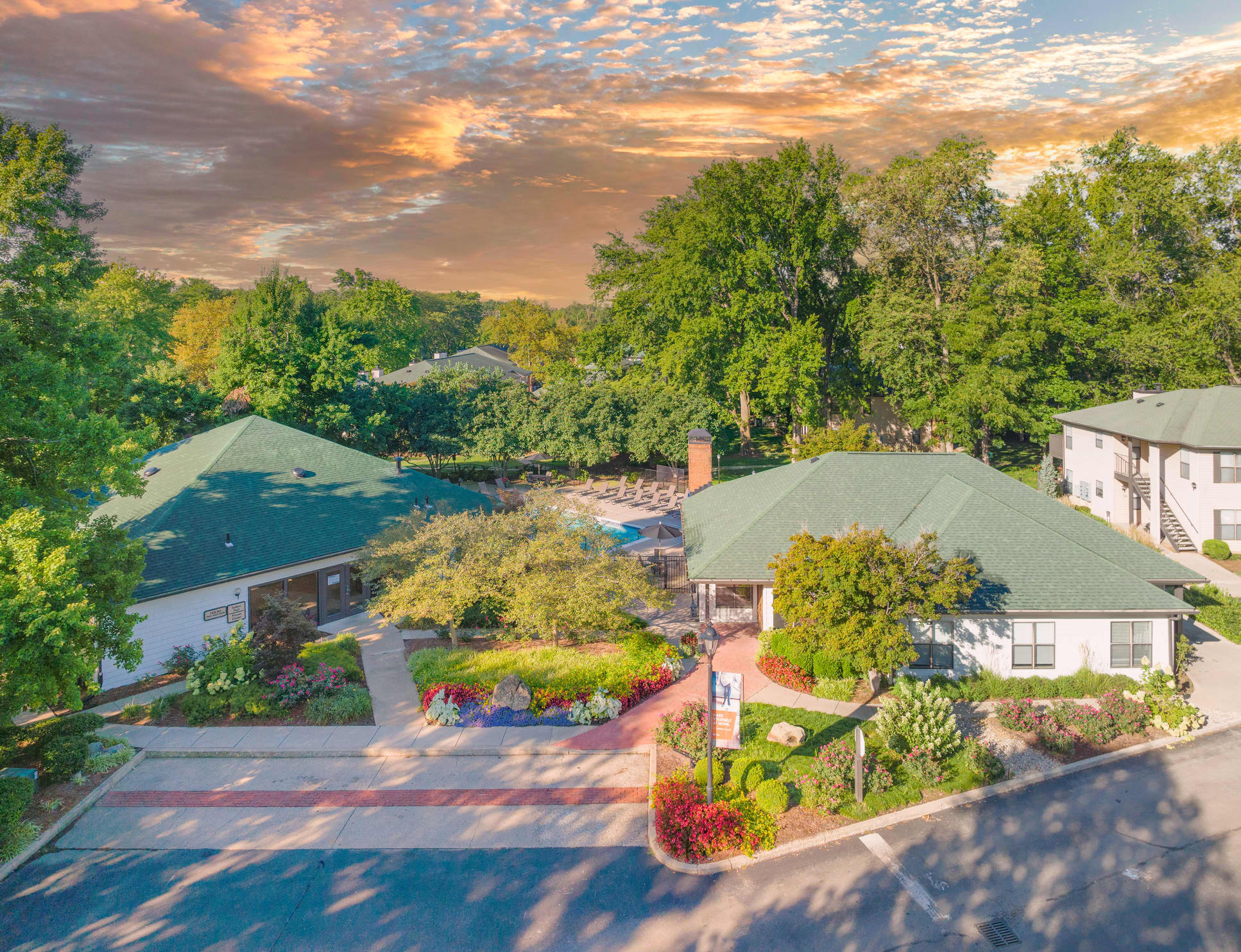 Aerial leasing center at Stonemill Village in Louisville, KY