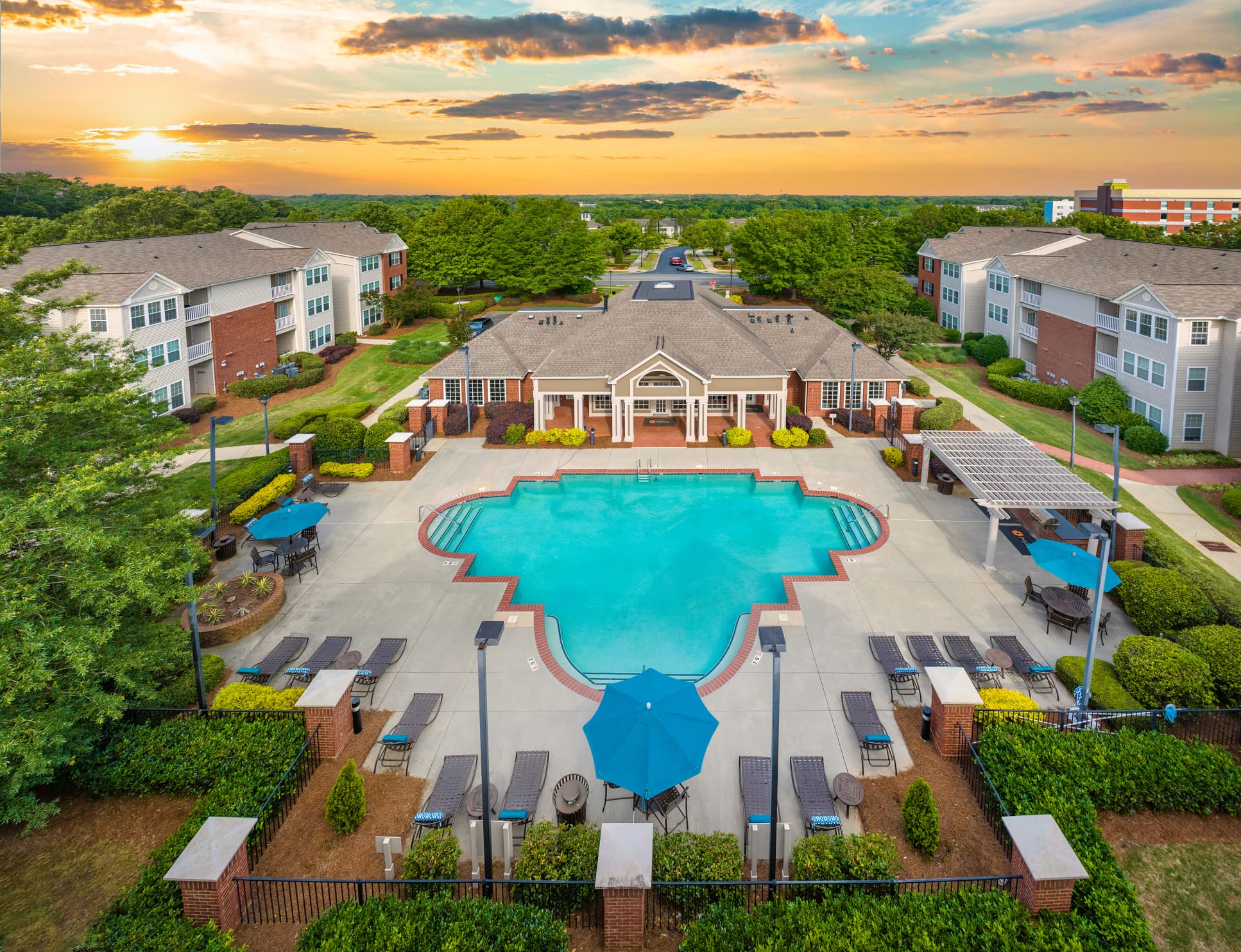 Aerial pool shot at MAA City Grand in Charlotte, NC