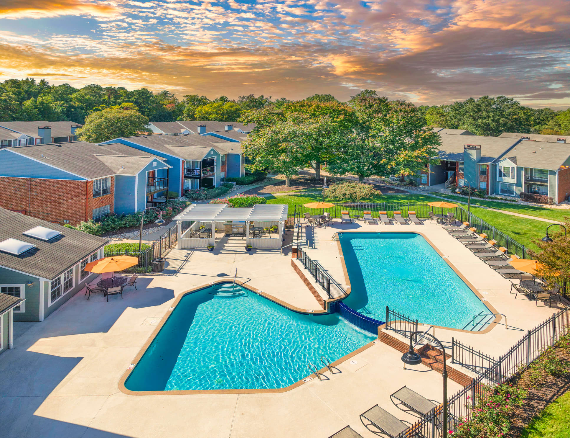 Aerial Pool shot at Colonial Village at Hampton Glen in Richmond, VA
