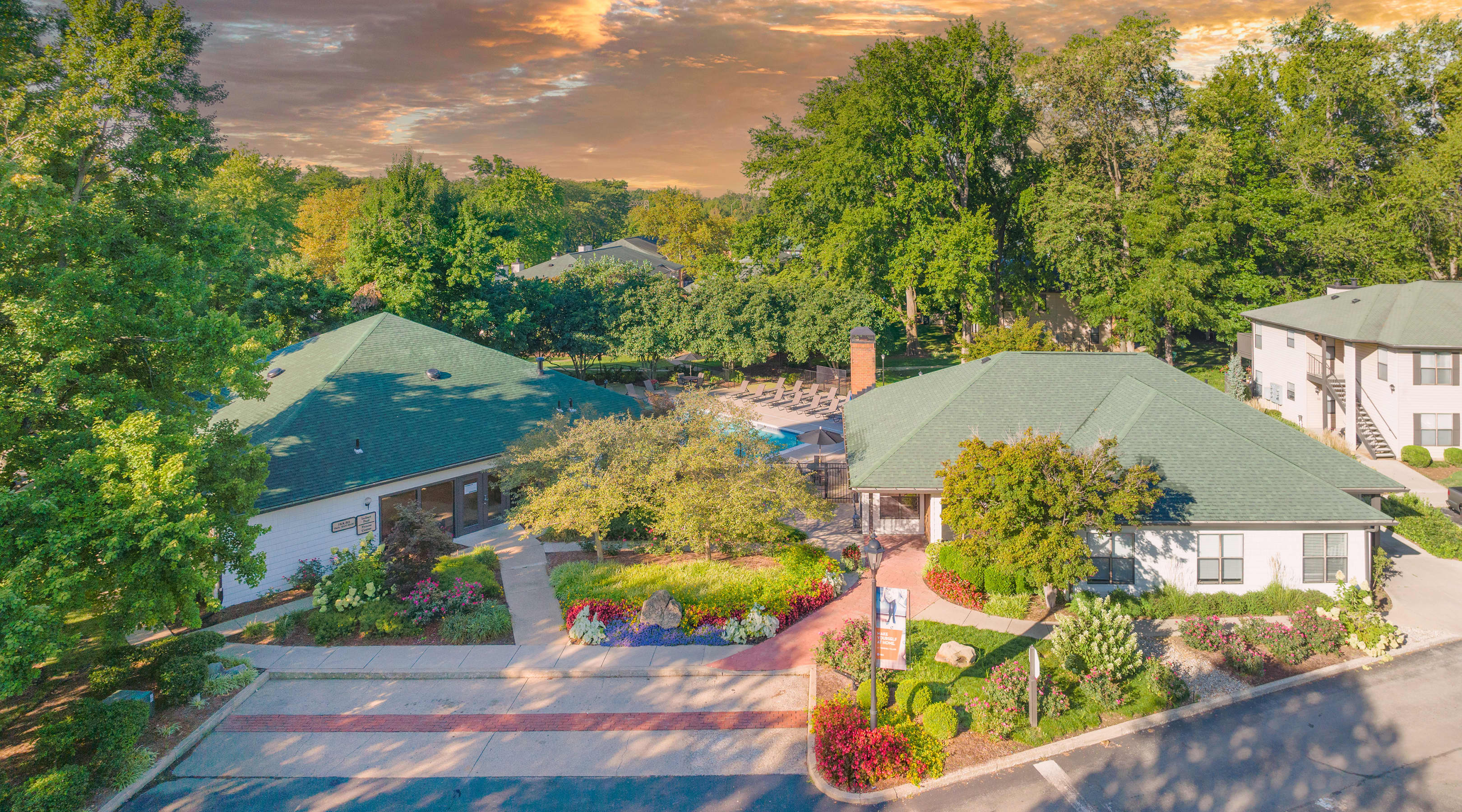 Aerial leasing center at Stonemill Village in Louisville, KY