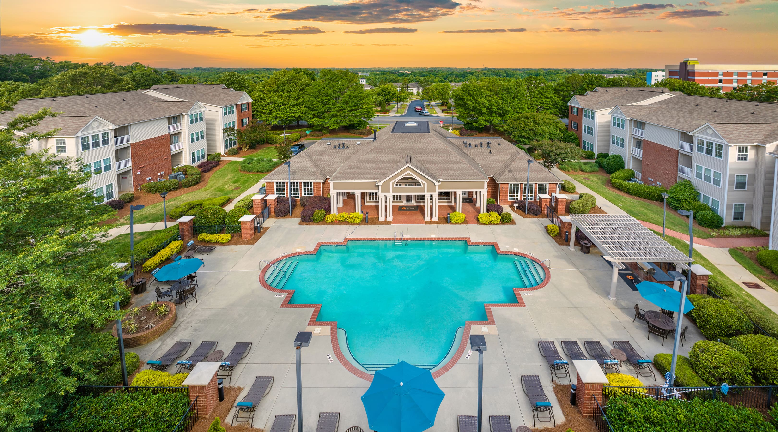 Aerial pool shot at MAA City Grand in Charlotte, NC