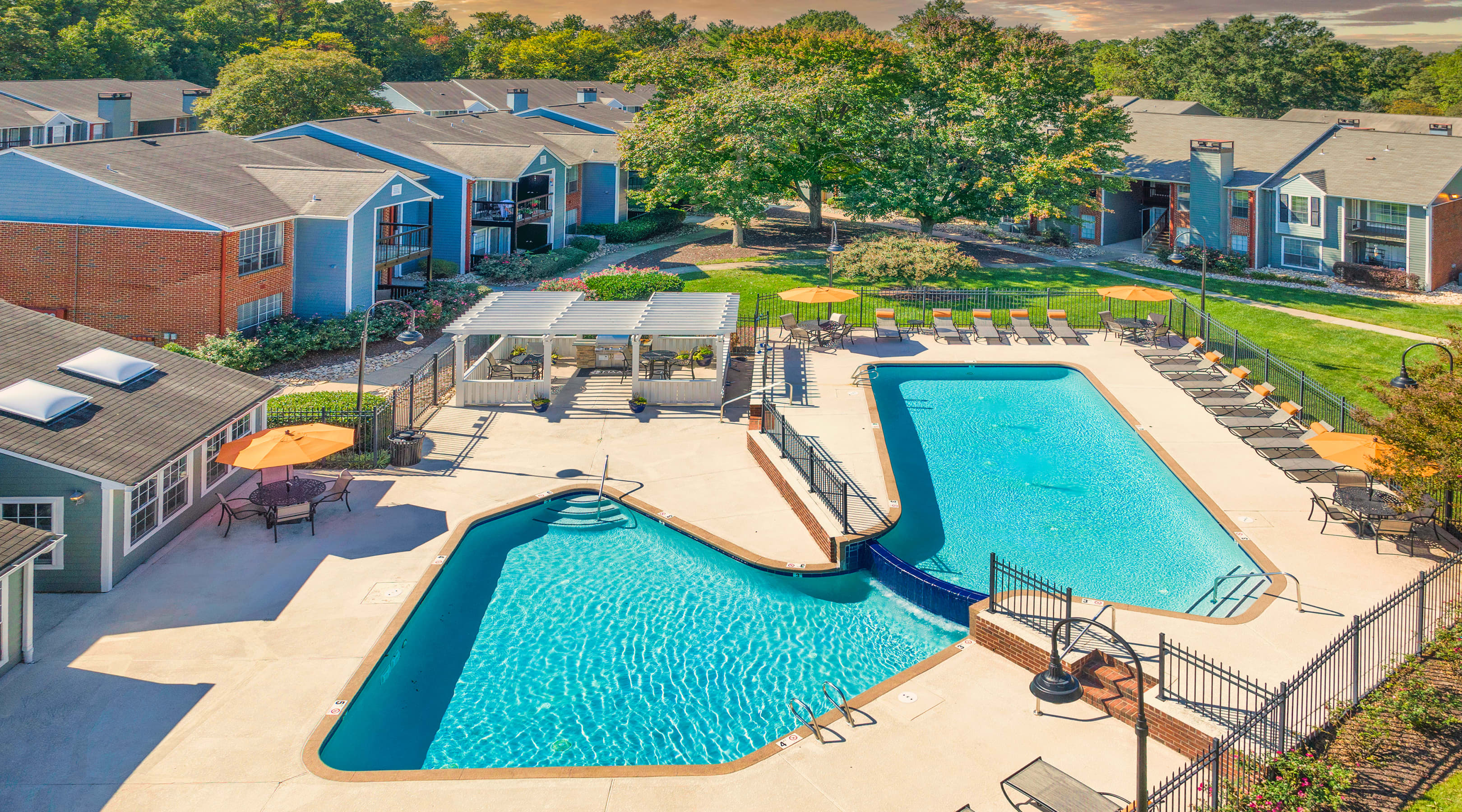 Aerial Pool shot at Colonial Village at Hampton Glen in Richmond, VA