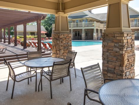 Pool Seating at MAA Legacy Park luxury apartment homes in Charlotte, NC