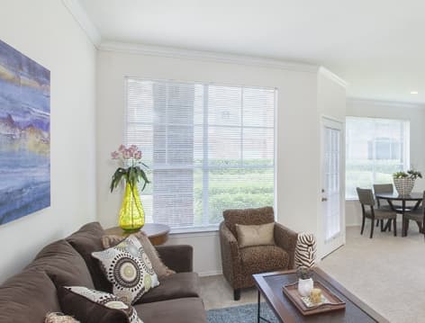 Living room at Villages at Kirkwood luxury apartment homes in Houston, TX