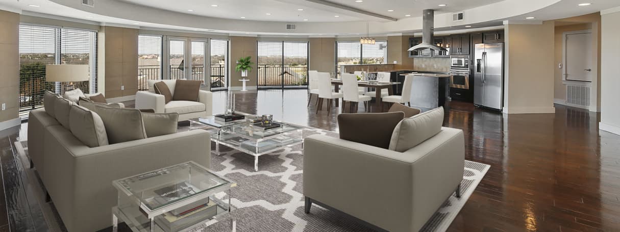 Living room Times Square at Craig Ranch luxury apartment homes in Dallas, TX