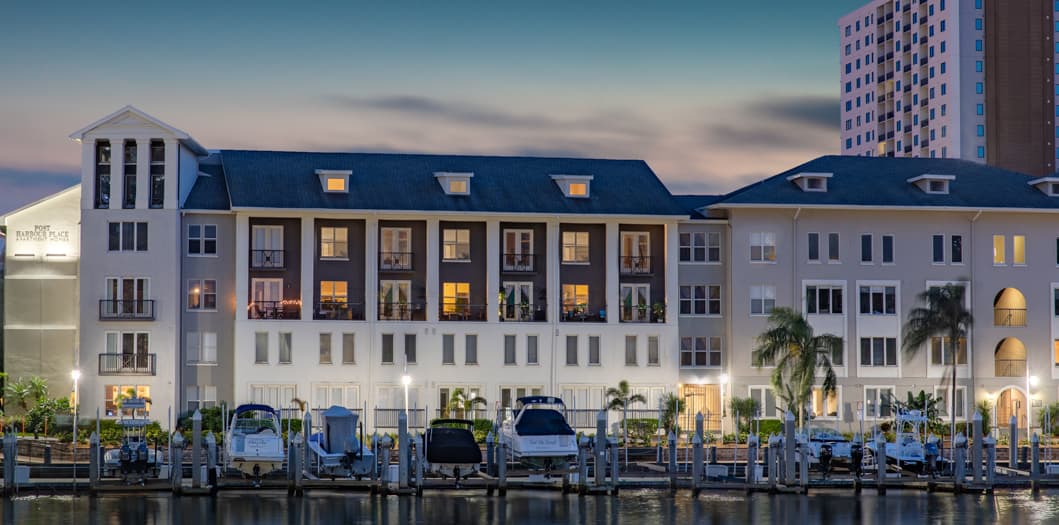 Exterior Over Water at Night2 at MAA Harbour Island luxury apartment homes in Tampa, FL
