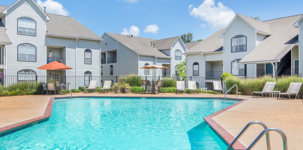 Front of Pool at Crosswinds luxury apartment homes in Pearl, MS