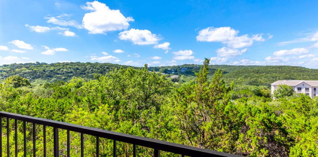 Balcony view at Post Park Mesa luxury apartment homes in Austin, TX