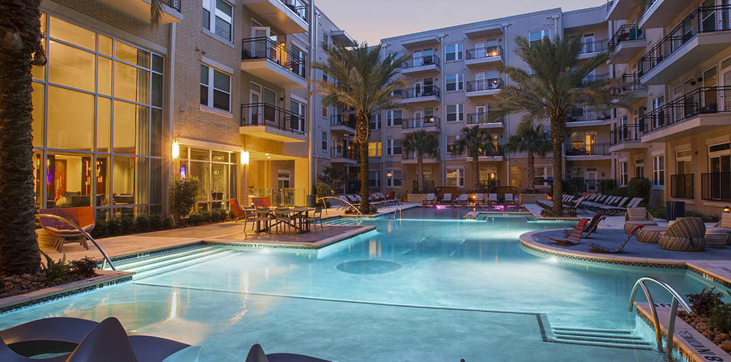 Evening Pool at Post Afton Oaks luxury apartment homes in Houston, TX