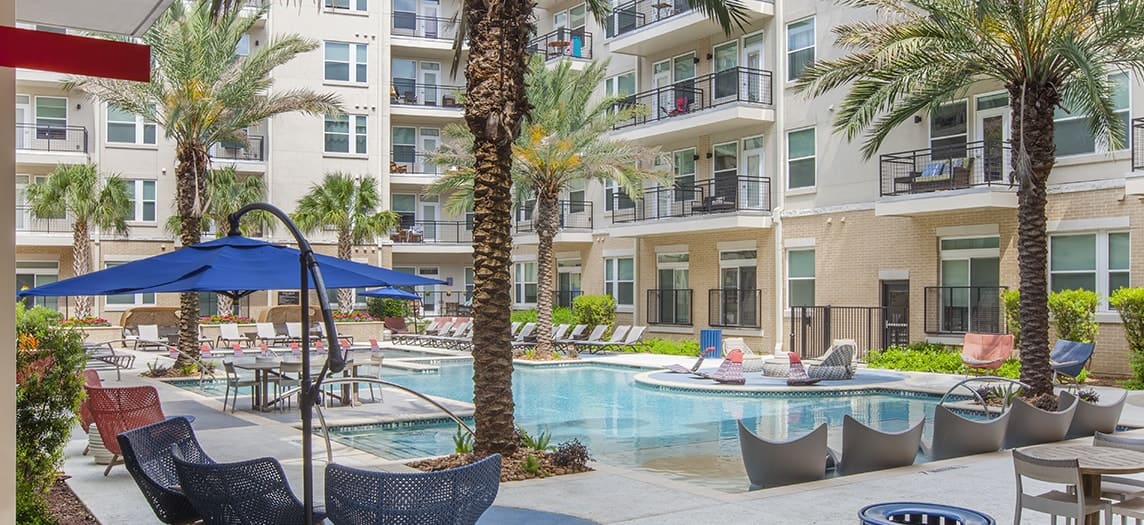 Pool view at MAA Afton Oaks luxury apartment homes in Houston, TX
