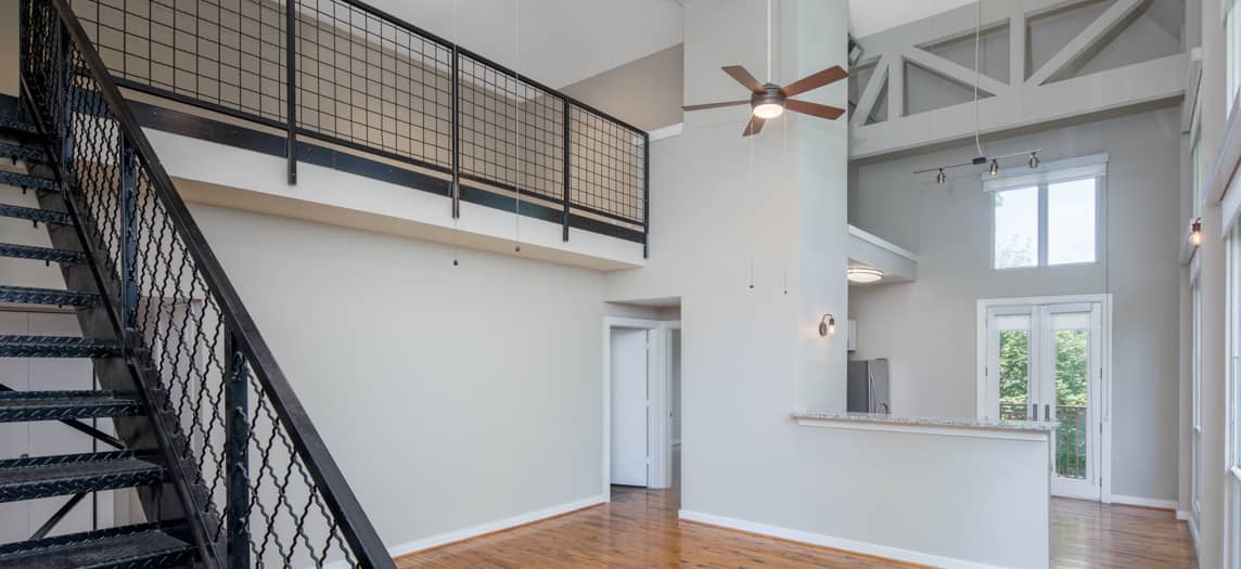 Model Living Room Stairs at MAA Piedmont Park in Atlanta, GA