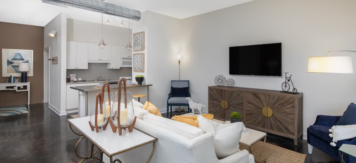 living room at MAA Piedmont Park luxury apartment homes in Atlanta, GA