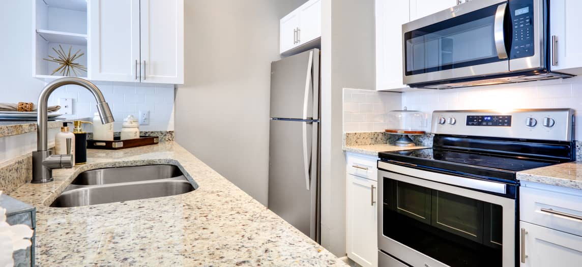 Kitchen at MAA North Hall luxury apartment homes in Dallas, TX