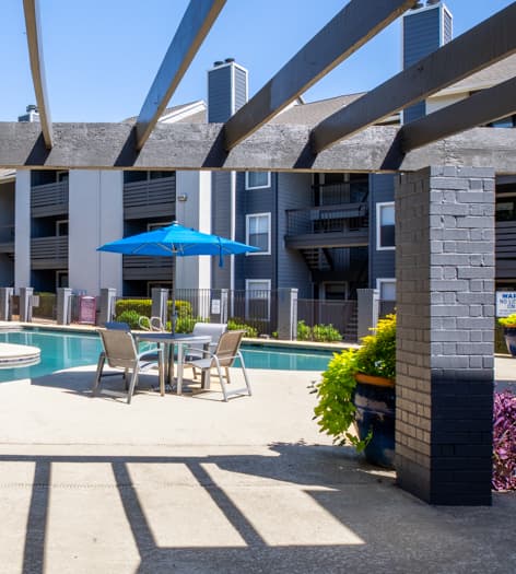 Pool deck at Stassney Woods luxury apartment homes in Austin, TX