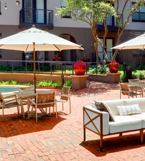Patio at MAA North Hall luxury apartment homes in Dallas, TX