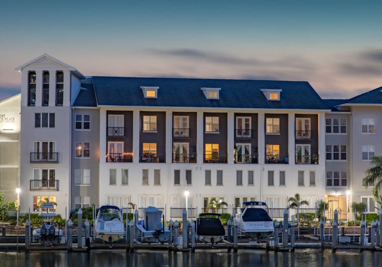 Exterior Over Water at Night2 at MAA Harbour Island luxury apartment homes in Tampa, FL