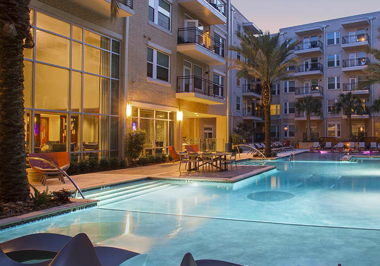 Evening Pool at Post Afton Oaks luxury apartment homes in Houston, TX