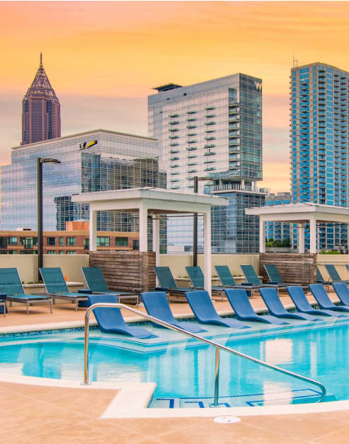 Rooftop pool with sundeck at MAA Centennial Park luxury apartments in Atlanta, GA