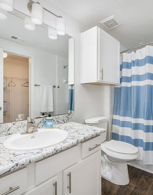 Bathroom at MAA Kirkwood luxury apartment homes in Stafford, TX