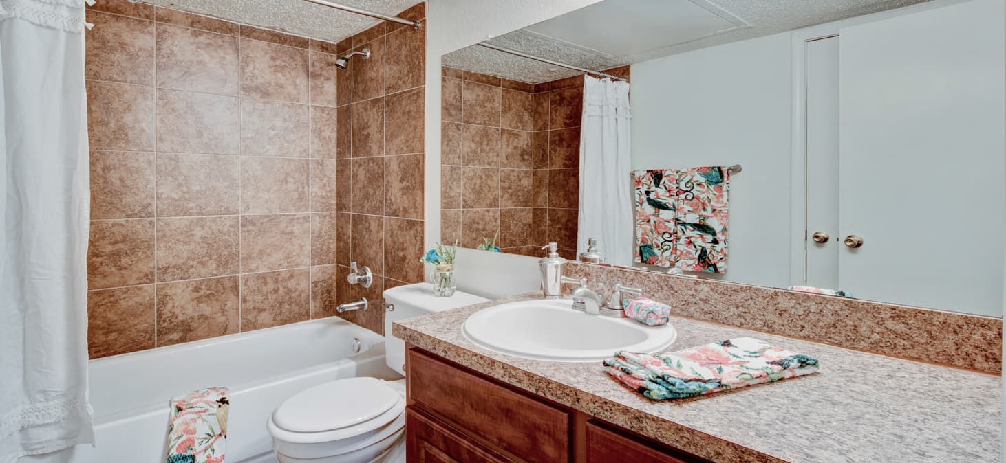 Bathroom at Courtyards at Campbell luxury apartment homes in Dallas, TX