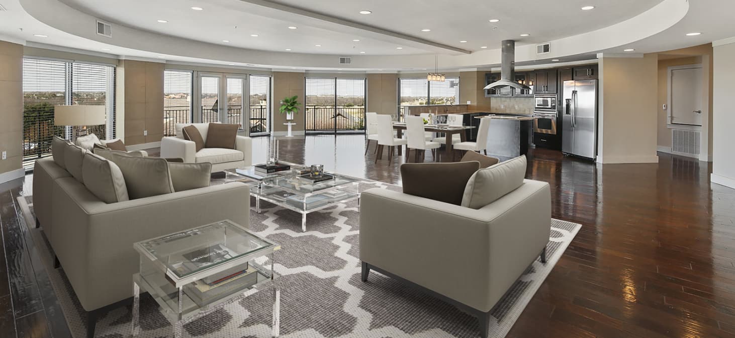 Living room MAA Times Square at Craig Ranch luxury apartment homes in Dallas, TX