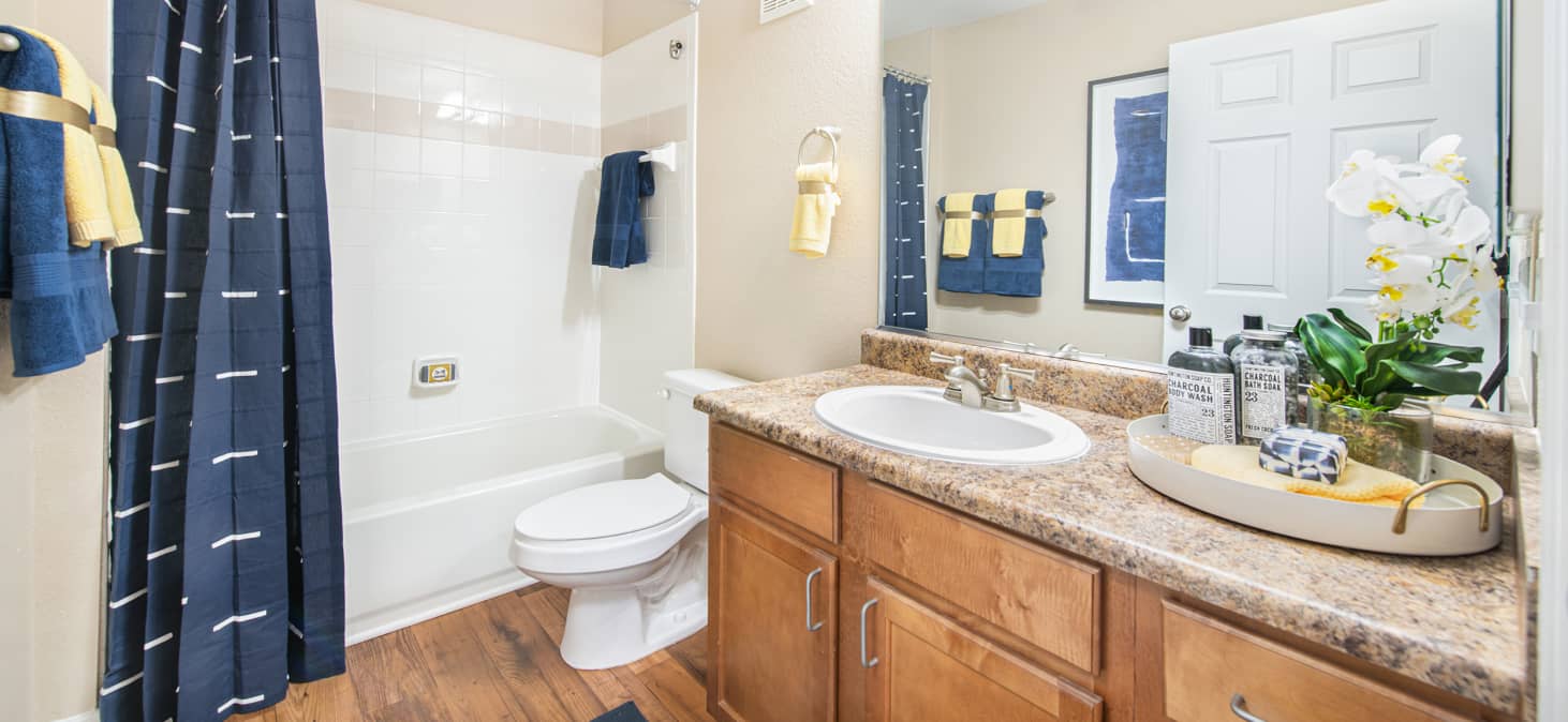 Bathroom at MAA Prosperity Creek luxury apartment homes in Charlotte, NC