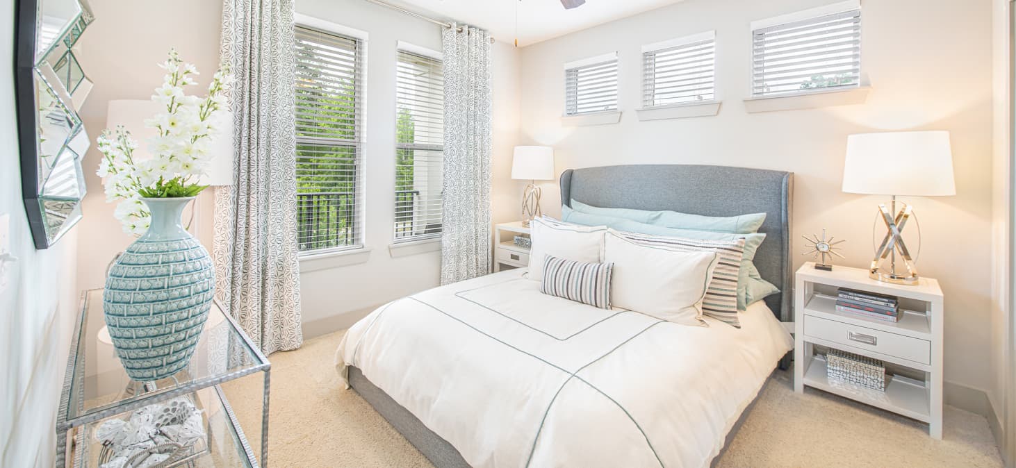 Bedroom at MAA Wade Park luxury apartment homes in Raleigh, NC