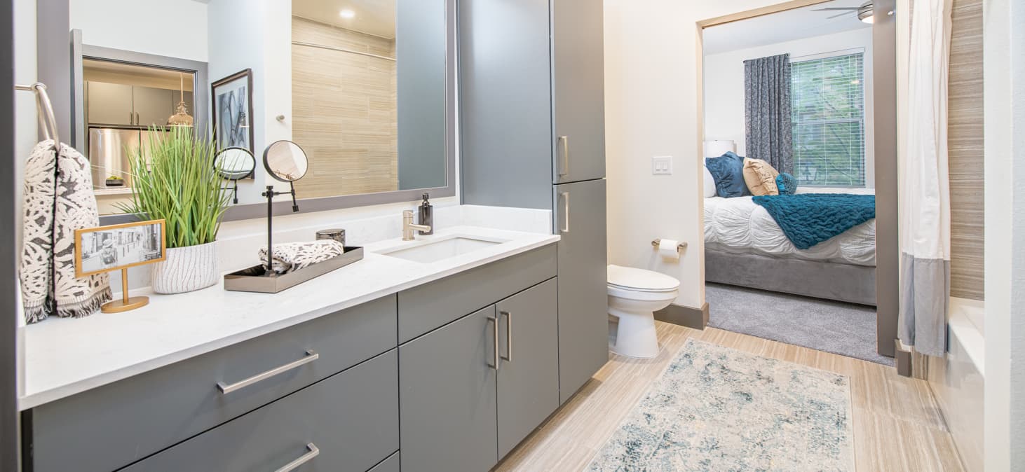 Bathroom at MAA Frisco Bridges luxury apartment homes in Dallas, TX