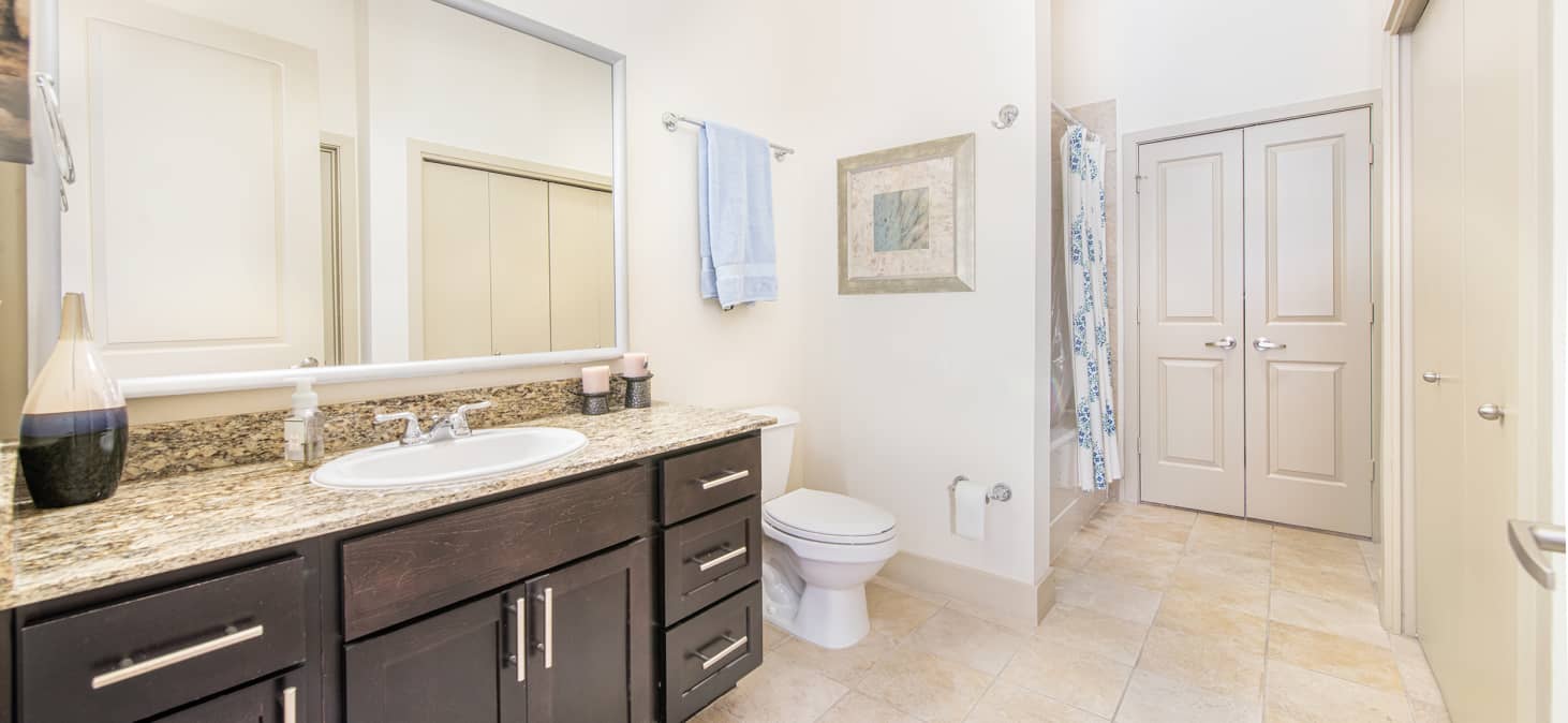 Bathroom at MAA Frisco Bridges luxury apartment homes in Dallas, TX
