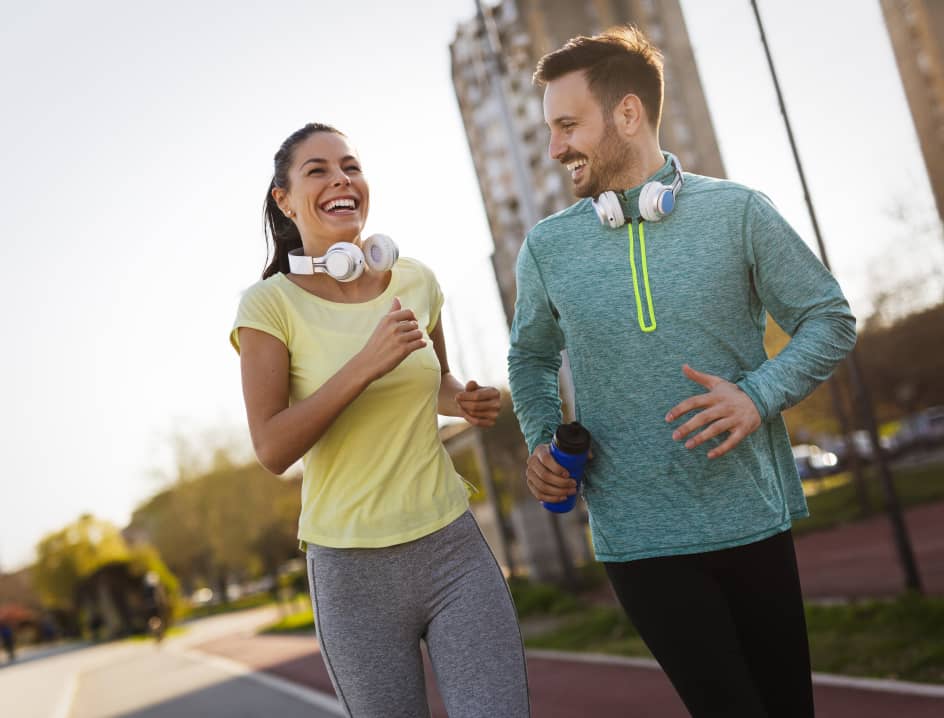 Couple enjoys a jog together