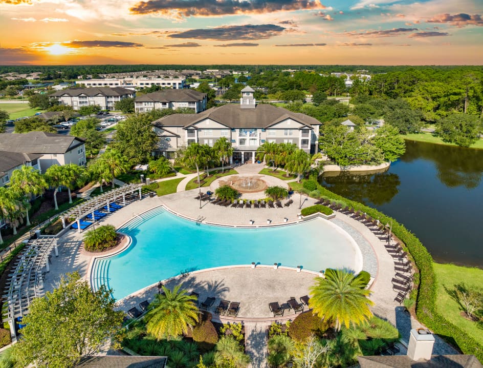 Aerial pool shot at Lighthouse at Fleming Island in Jacksonville, FL