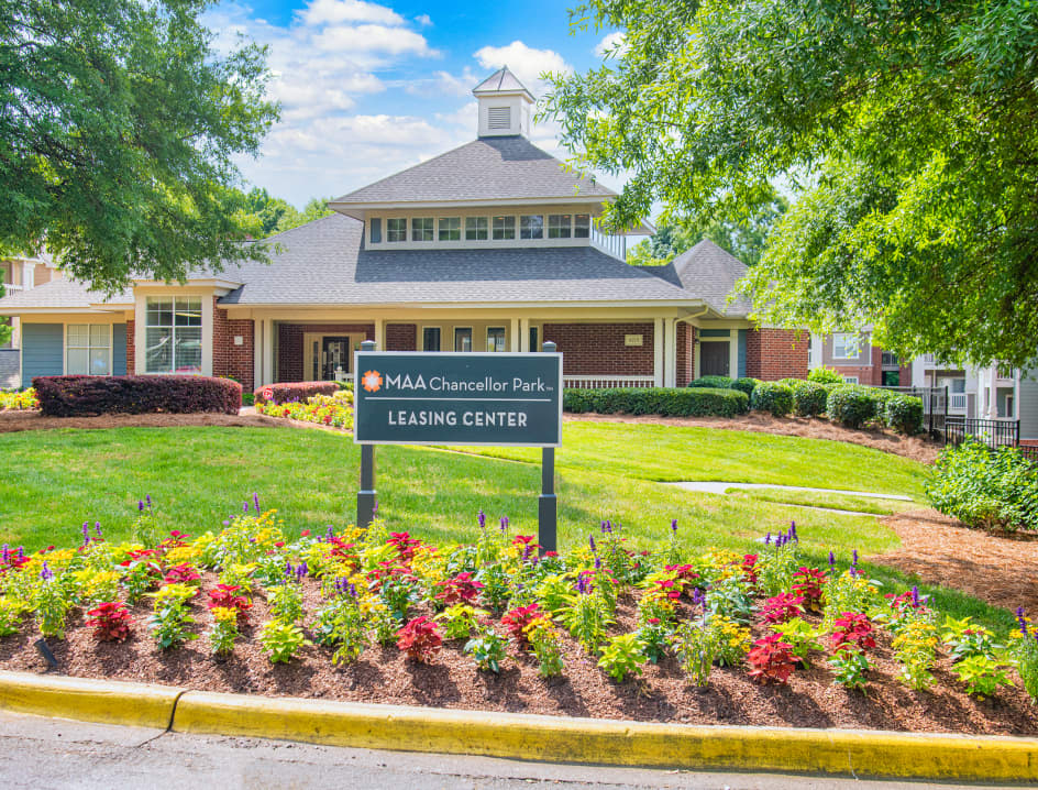Exterior Clubhouse at MAA Chancellor Park luxury apartment homes in Charlotte, NC