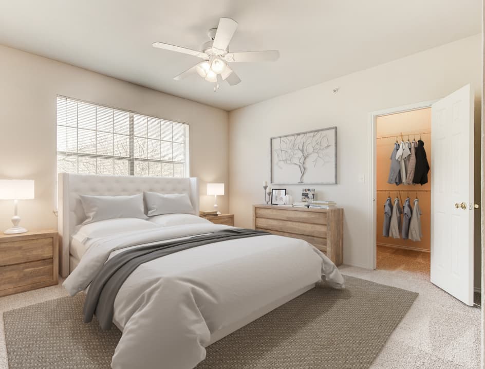 Bedroom at MAA Bear Creek luxury apartment homes in Euless, TX near Dallas