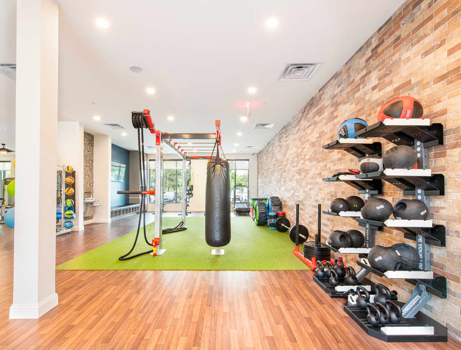 Fitness center at MAA Frisco Bridges luxury apartment homes in Dallas, TX