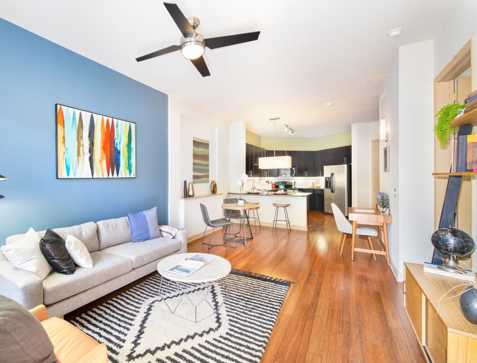 Living area at MAA Katy Trail luxury apartment homes in Dallas, TX