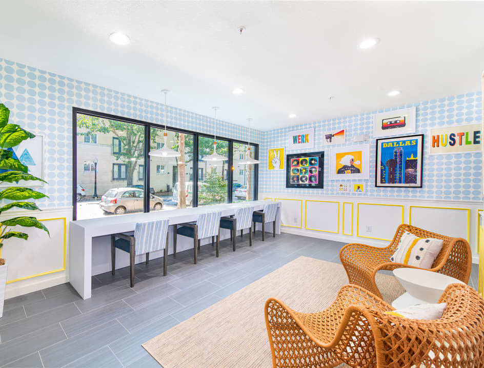 Business lounge at MAA McKinney Ave luxury apartment homes in Dallas, TX