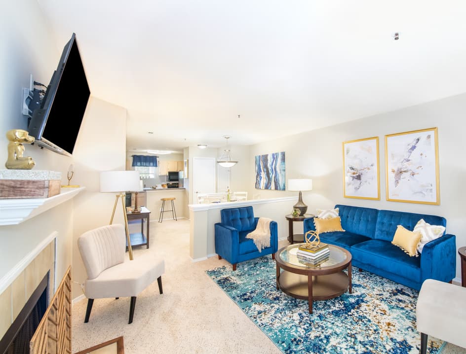 Living room at Colonial Village at Waterford luxury apartment homes in Richmond, VA