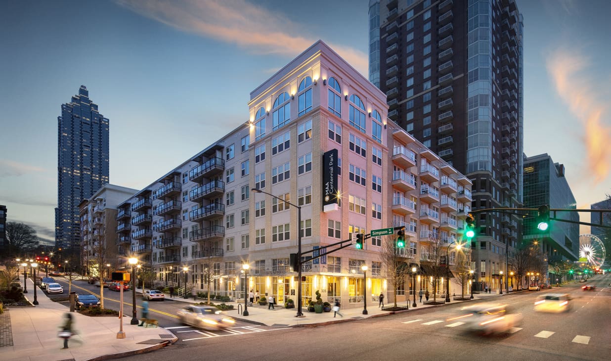 MAA Centennial luxury apartments on the corner of Simpson St. and Centennial Olympic Park Dr. NW