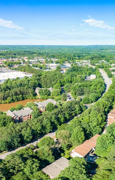 Aerial view at Colonial Grand at Crabtree Valley luxury apartment homes in Raleigh, NC