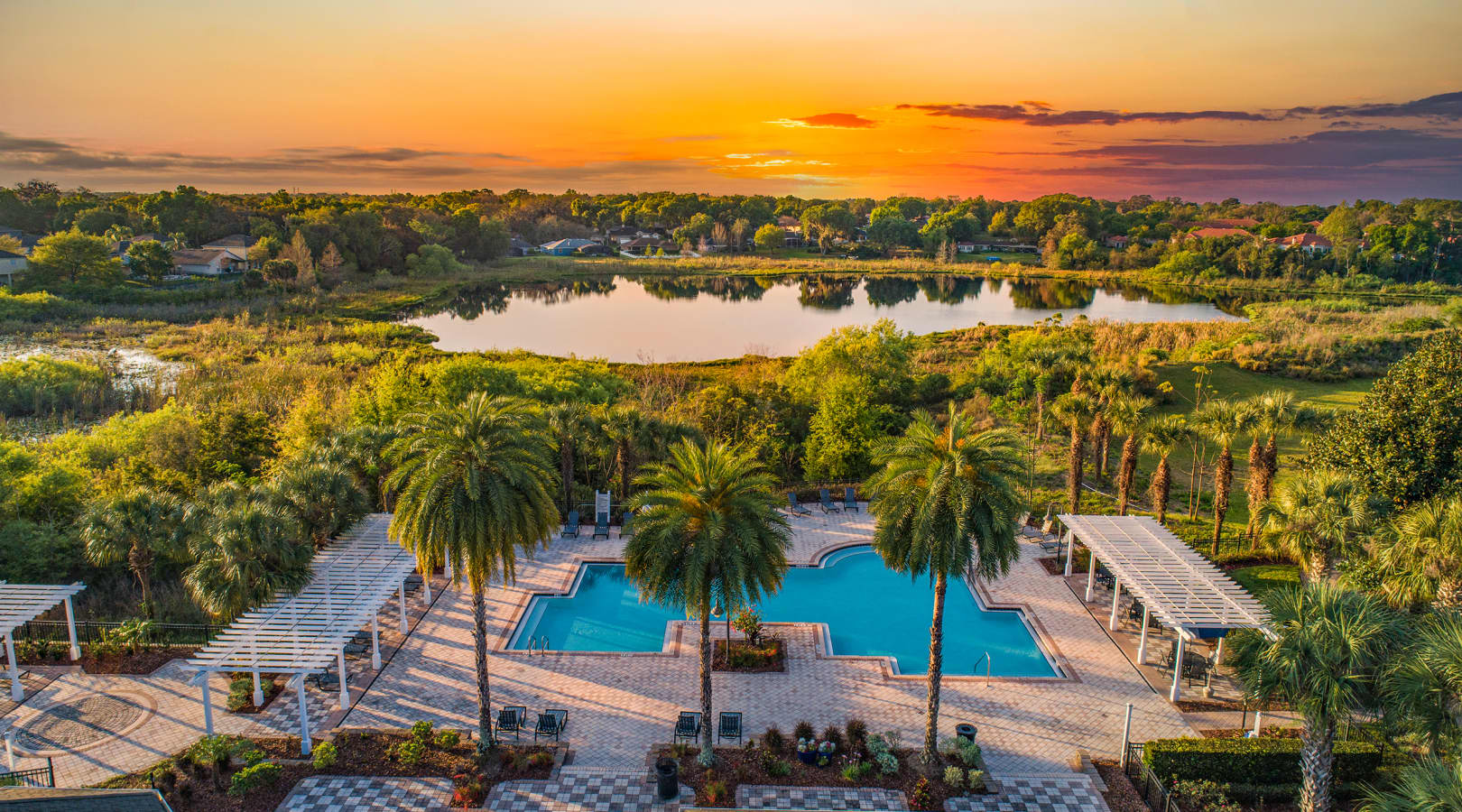 Aerial pool at MAA Twin Lakes luxury apartment homes in Sanford, FL