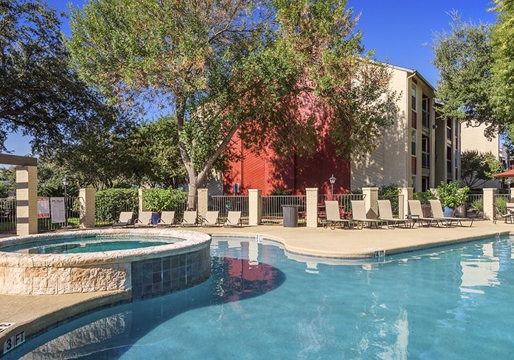 Pool and Hot Tub at Stassney Woods luxury apartment homes in Austin, TX