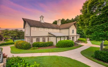 Leasing office at dusk at MAA McDaniel Farm luxury apartment homes in Atlanta, GA