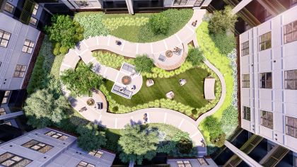 Zen garden at MAA Plaza Midwood aerial view