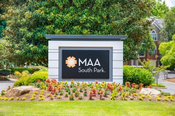 Entrance sign at MAA South Park luxury apartment homes in Charlotte, NC