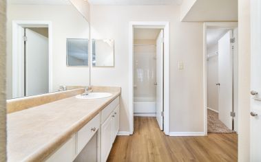 Bathroom at Balcones Woods luxury apartment homes in Austin, TX