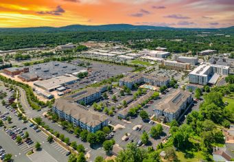 Arial Property at sunset at Stonefield Commons in Charlotteville, VA
