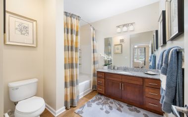 Model bathroom at Stonefield Commons in Charlotteville, VA