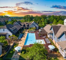 Aerial pool shot at Birchall at Ross Bridge in Birmingham, AL