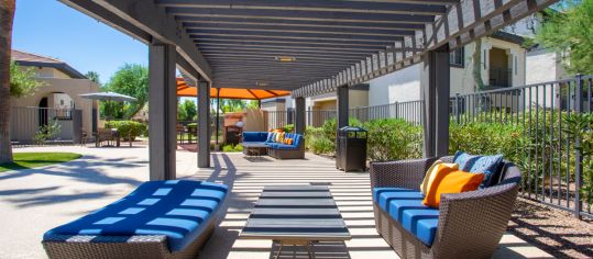 Outdoor lounge at MAA City Gate luxury apartment homes in Phoenix, AZ